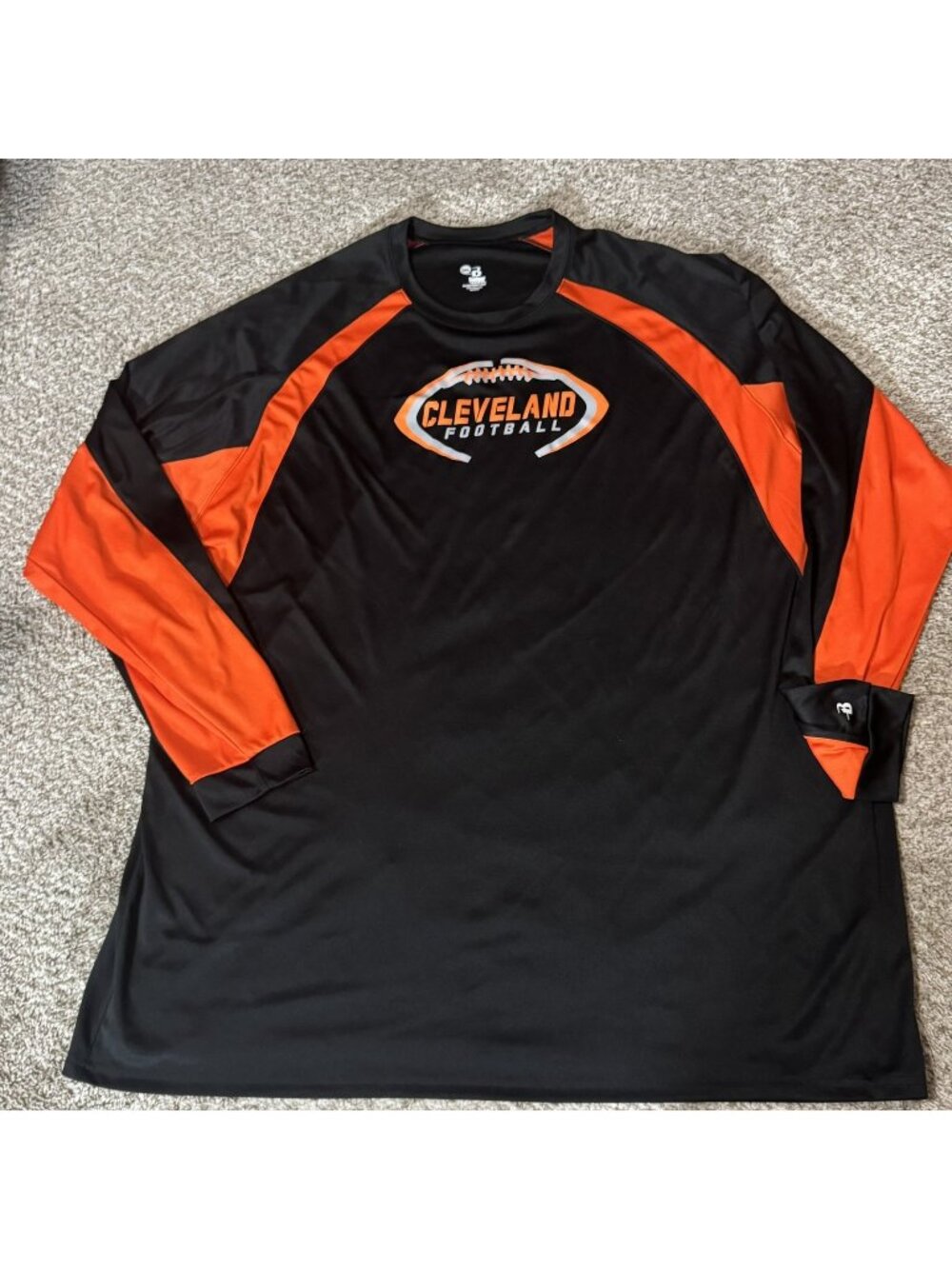 Cleveland Football Shirt Men's 3XL Long Sleeve Black Orange Dry Fit Badger
